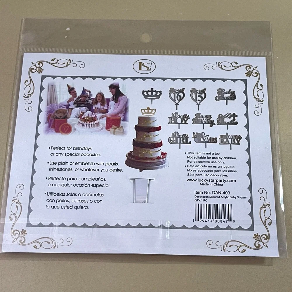 CNWT Baby Shower Cursive Mirrored Acrylic Cake Topper